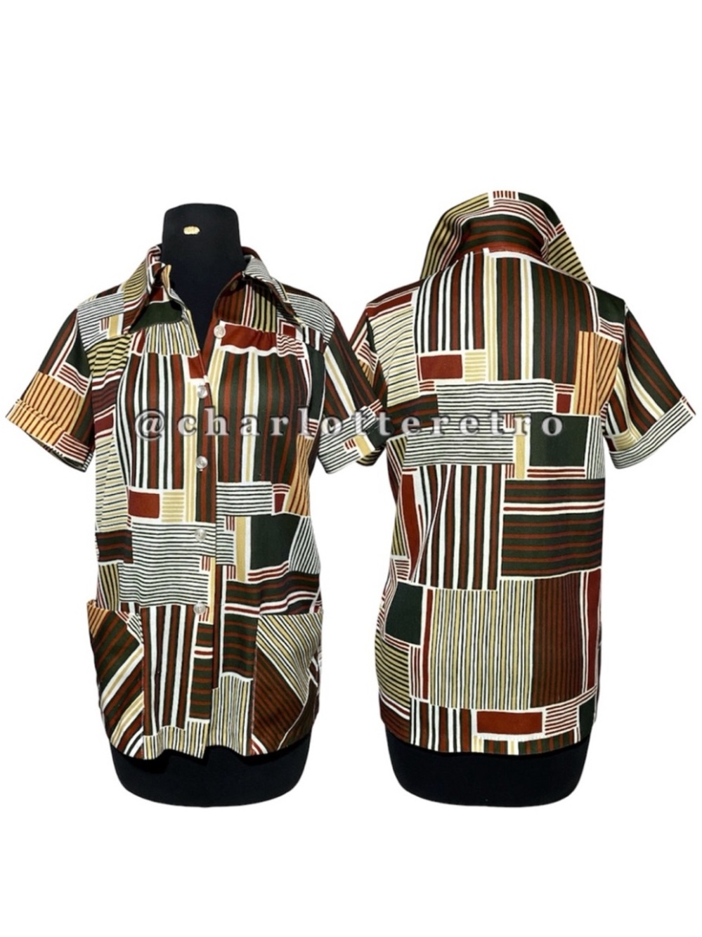 70s vtg Abstract Polyester Shirt - Picture 5 of 12